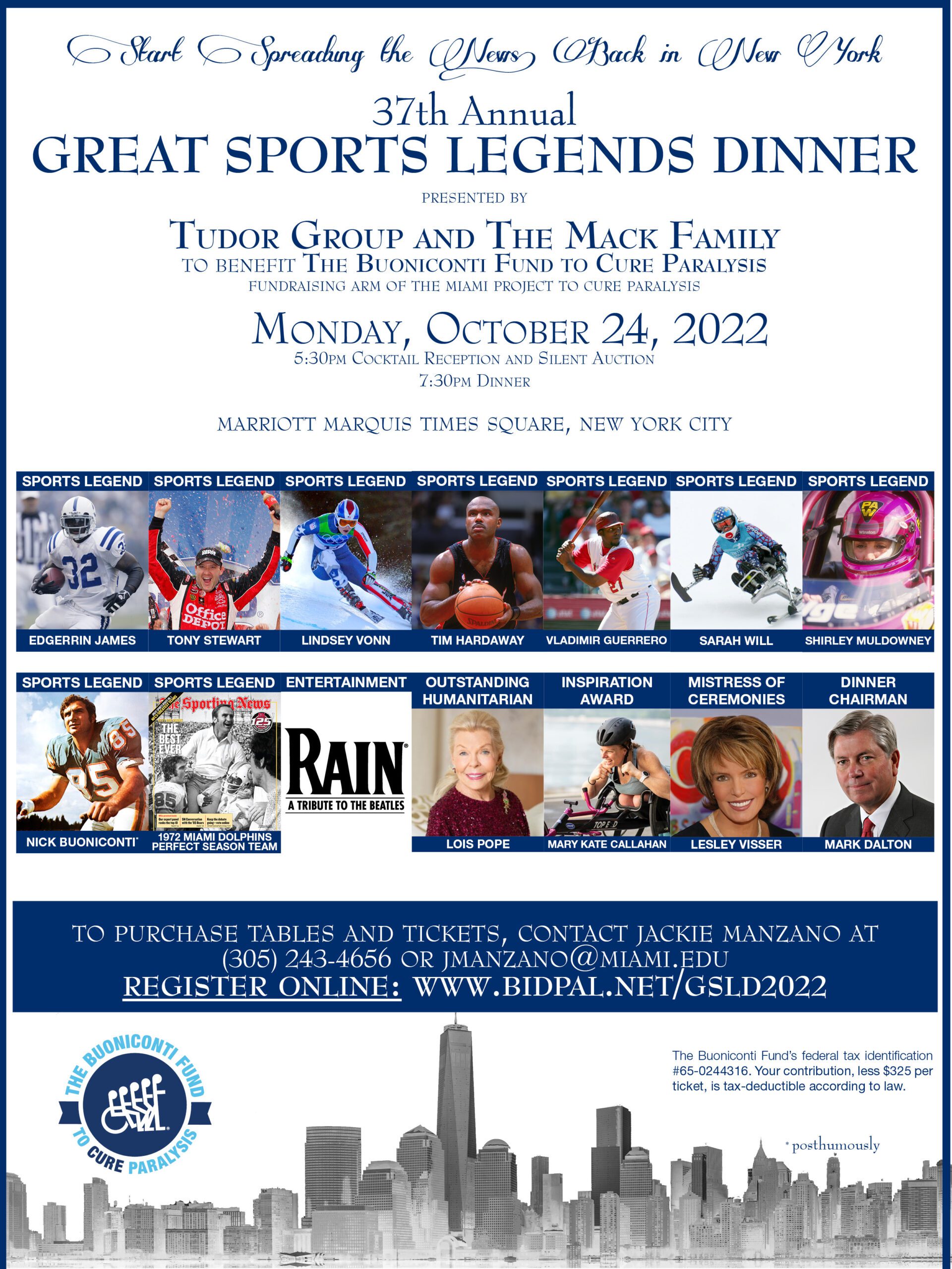 37th Annual Great Sports Legends Dinner presented by Tudor Group and The Mack Family