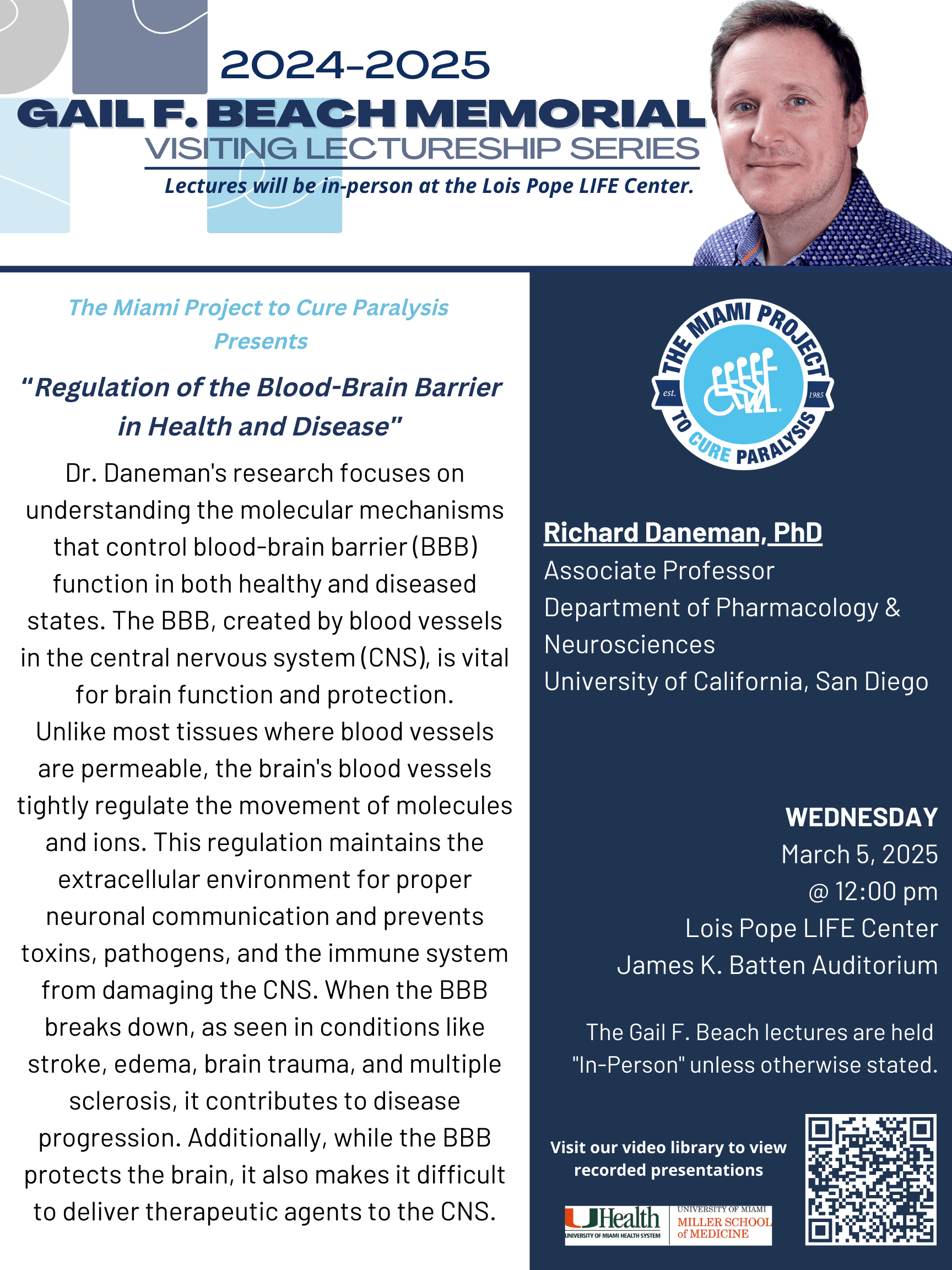 Regulation of the Blood-Brain Barrier in Health and Disease: Richard Daneman, Ph.D.